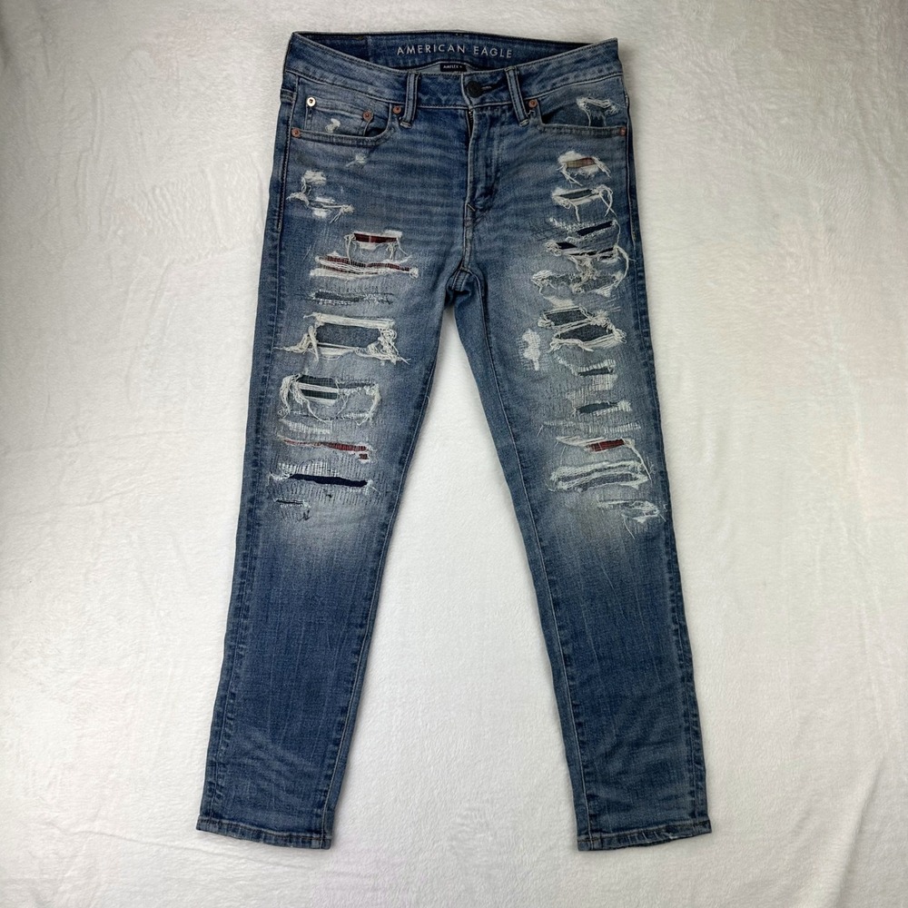 American Eagle Skinny Jeans Mens 28x28 Blue Distressed Airflex+ Slim Denim